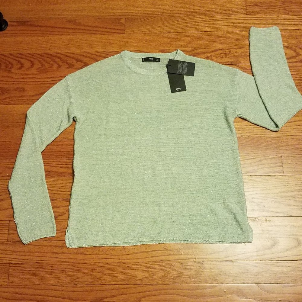 Mango Light Green Crew Neck Sweater